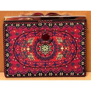 Prince Red Fabric Wallet Small Clutch Floral Metal Clasp 4" x 5 1/4"